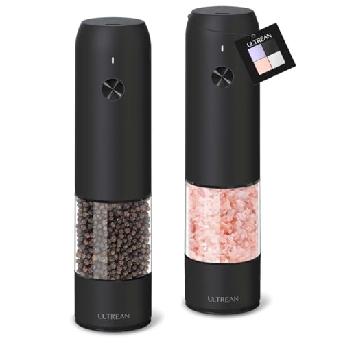 Ultrean Pepper Grinder, Rechargeable Salt and Pepper Grinder with 6 Adjustable Coarseness, LED Light, Automatic Grinder for Kitchen, Home and Kitchen Appliances Birthday Gifts for Women, Black