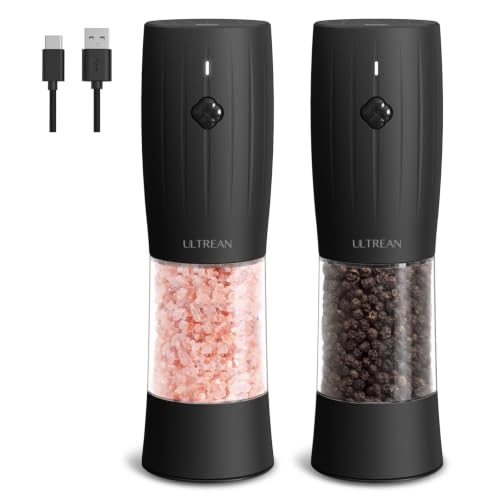 Ultrean Electric Salt and Pepper Grinder Set, USB-C Rechargeable, Salt and Pepper Shakers Spice Mill with 6 Adjustable Coarseness LED Light, Kitchen Appliances for HouseWarming Gifts