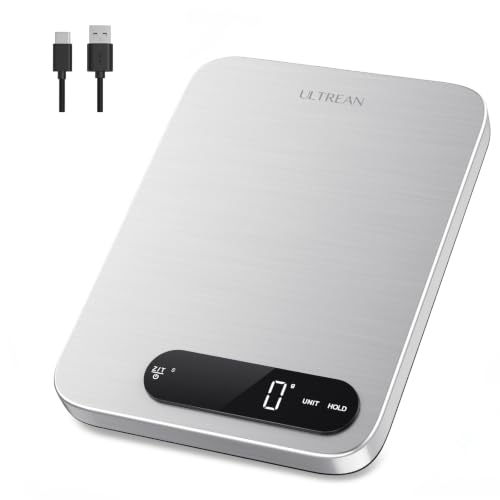 Ultrean IPX7 Waterproof Food Scale, 33lb Rechargeable Kitchen Scale Digital Weight Grams and Ounces, Large Platform, 1g Precision, 304 Stainless Steel, LED Display for Cooking, Baking & Meal Prep